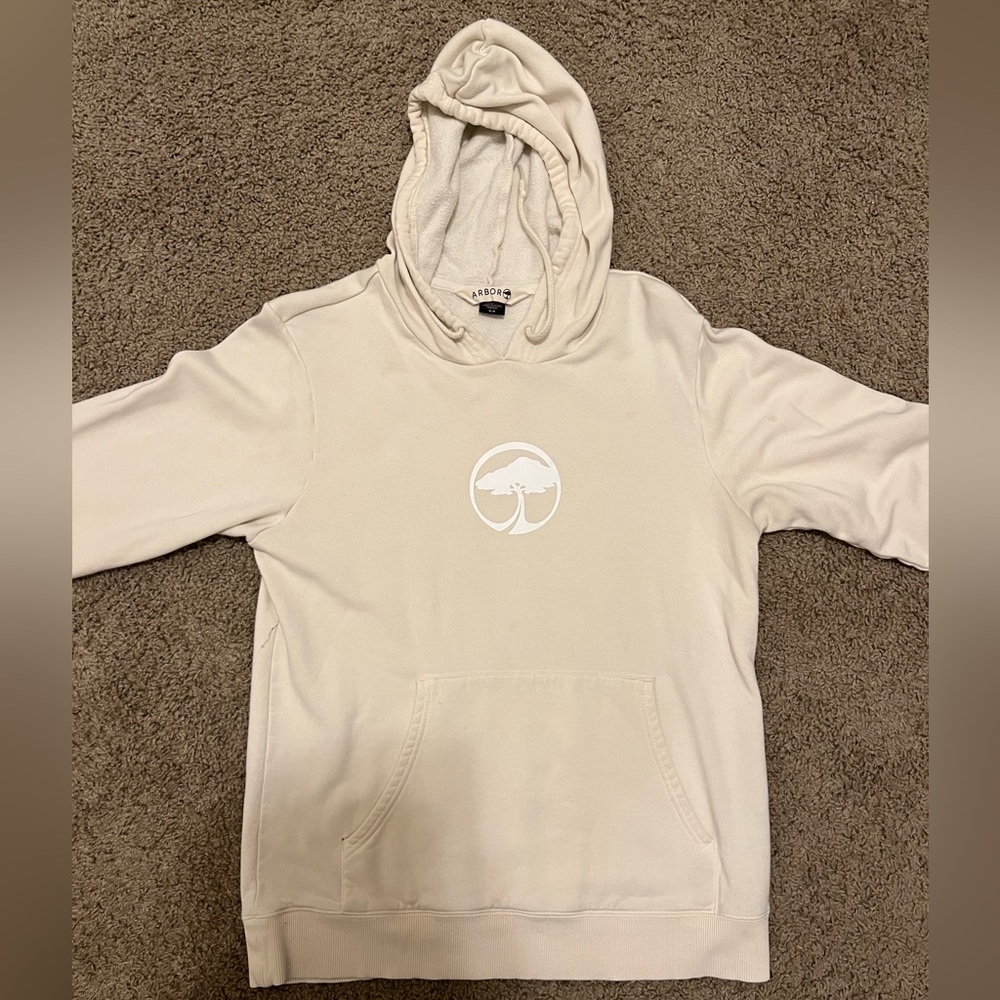 Arbor Organic Cotton Bamboo Pullover Hoodie - Men’s - Cream - Sz S - FLAW